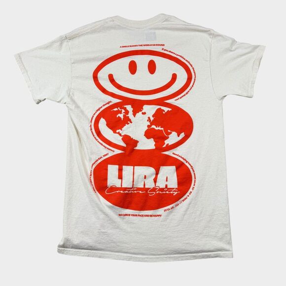 LIRA Creative Society T-Shirt Men's Medium White Graphic Smiley Globe Streetwear - Picture 2 of 8
